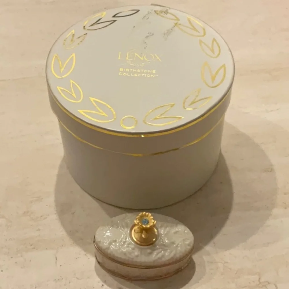 Lenox Trinket Box 1999 Aquamarine Gem Stone March Birthstone Collection Vintage - Picture 12 of 14